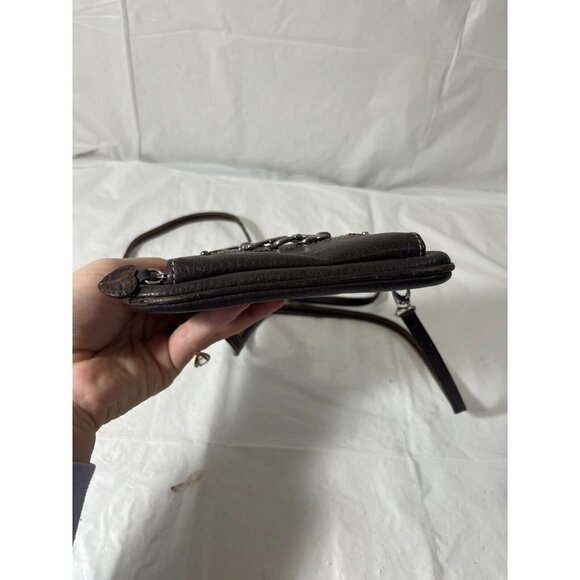 Brighton Crossbody Organizer Brown Pebbled Leather Decorative Chain Hardware - Picture 11 of 15